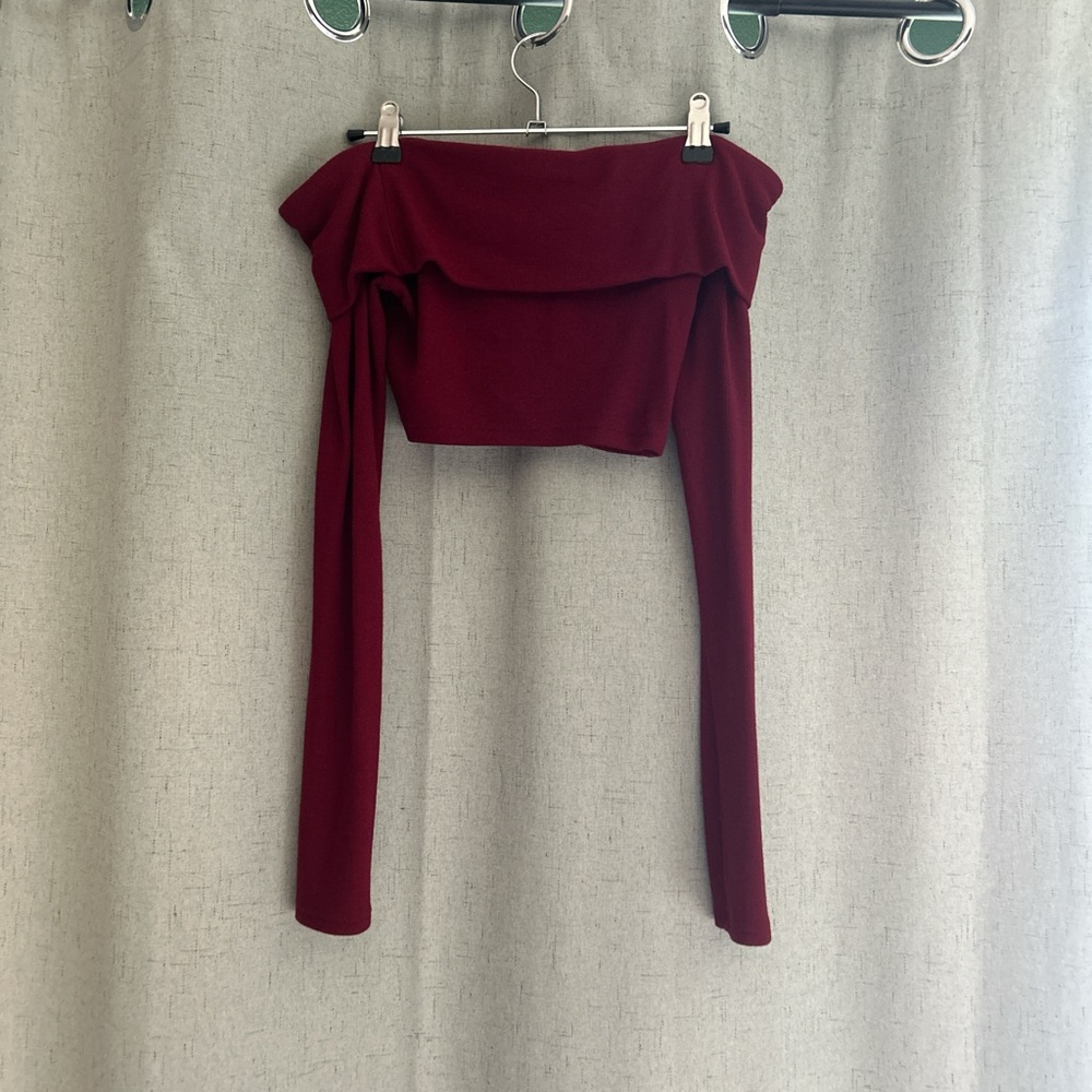 Garage Burgundy Off-Shoulder Crop Top